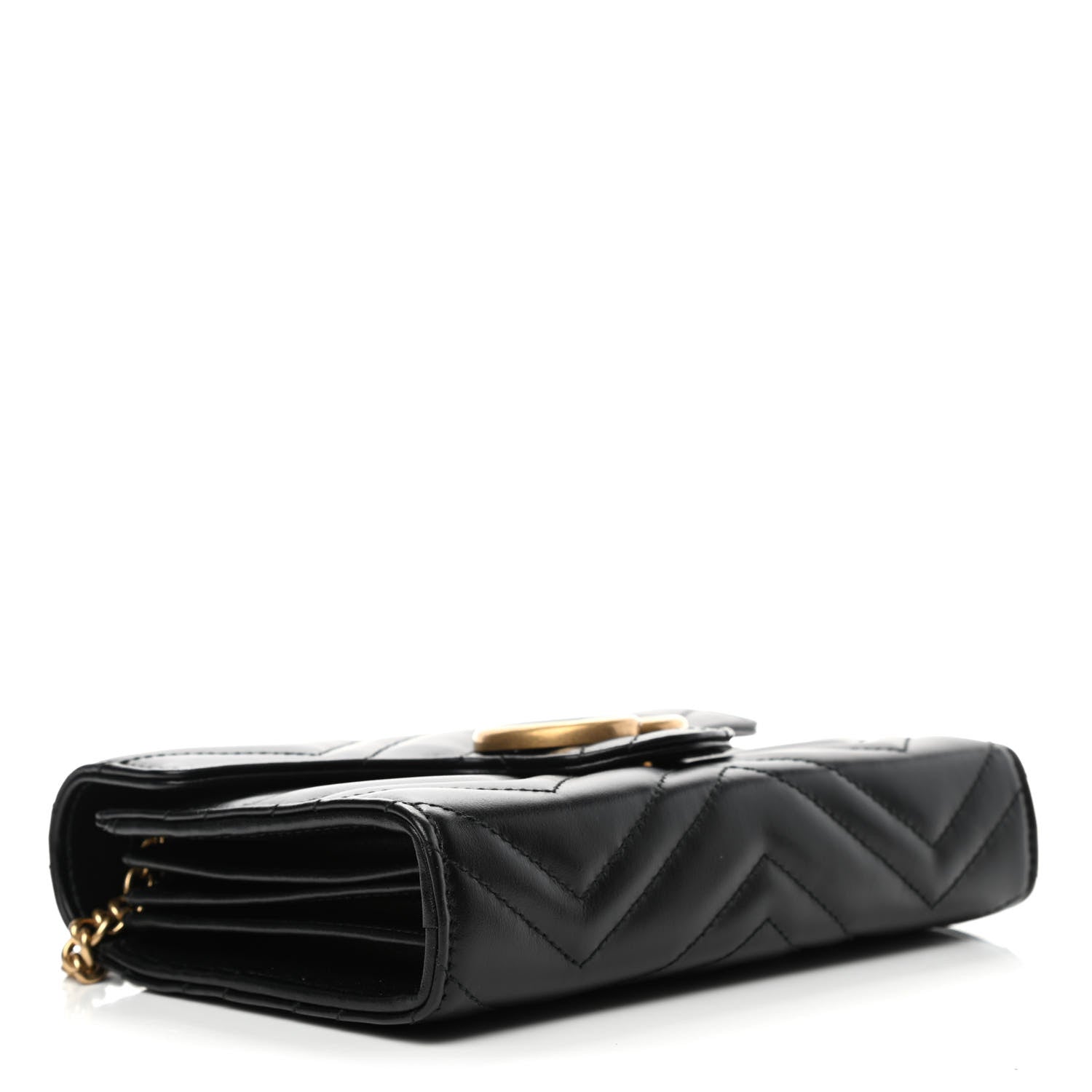 Gucci Calfskin Matelasse GG Marmont Chain Wallet Black 3 of 4