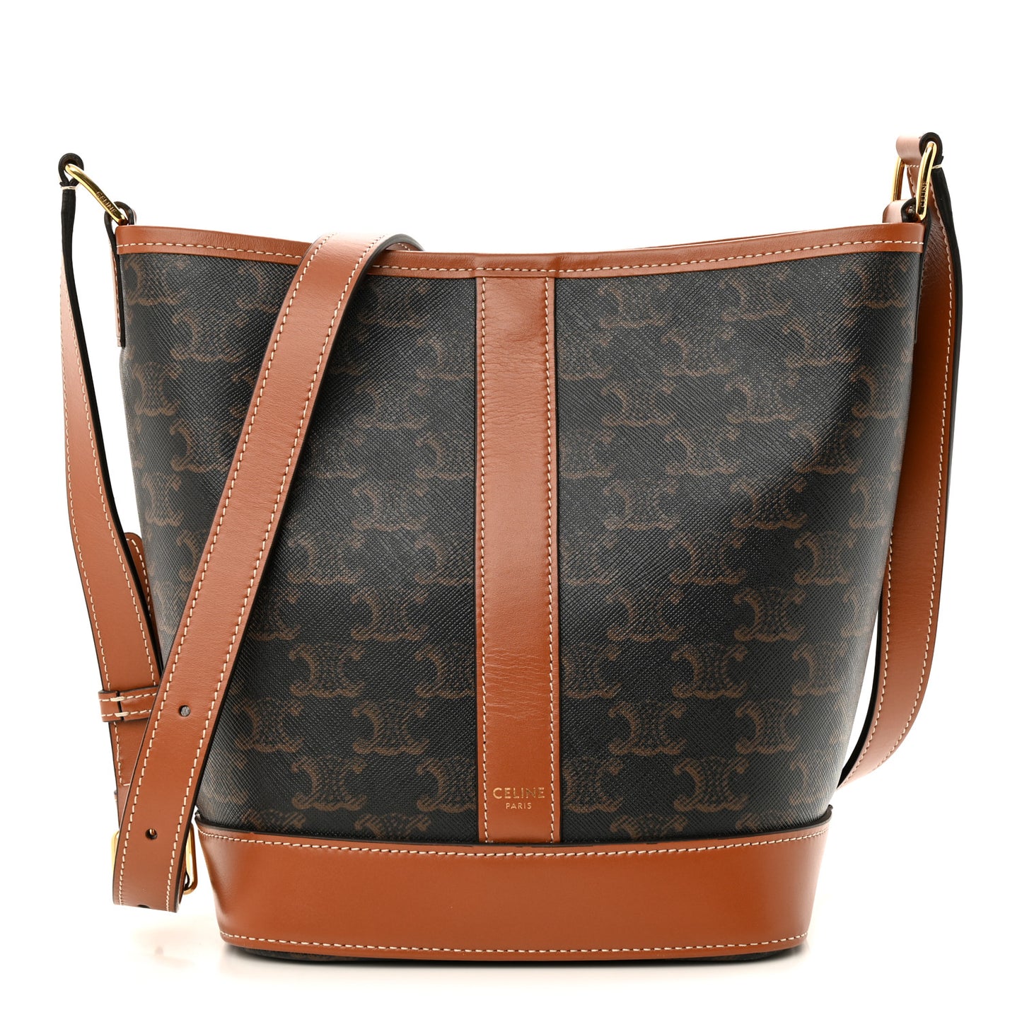Triomphe Canvas Calfskin Small Bucket Bag Tan