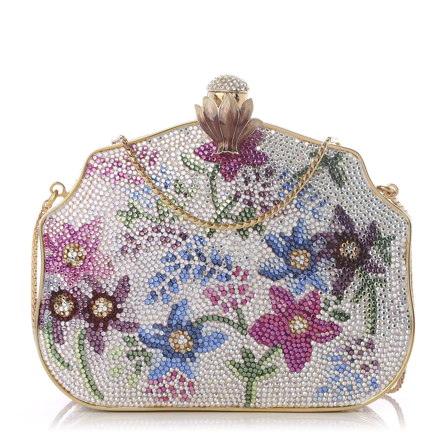 Judith Leiber Swarovski Crystal Flower Minaudiere Clutch Gold 1 of 9