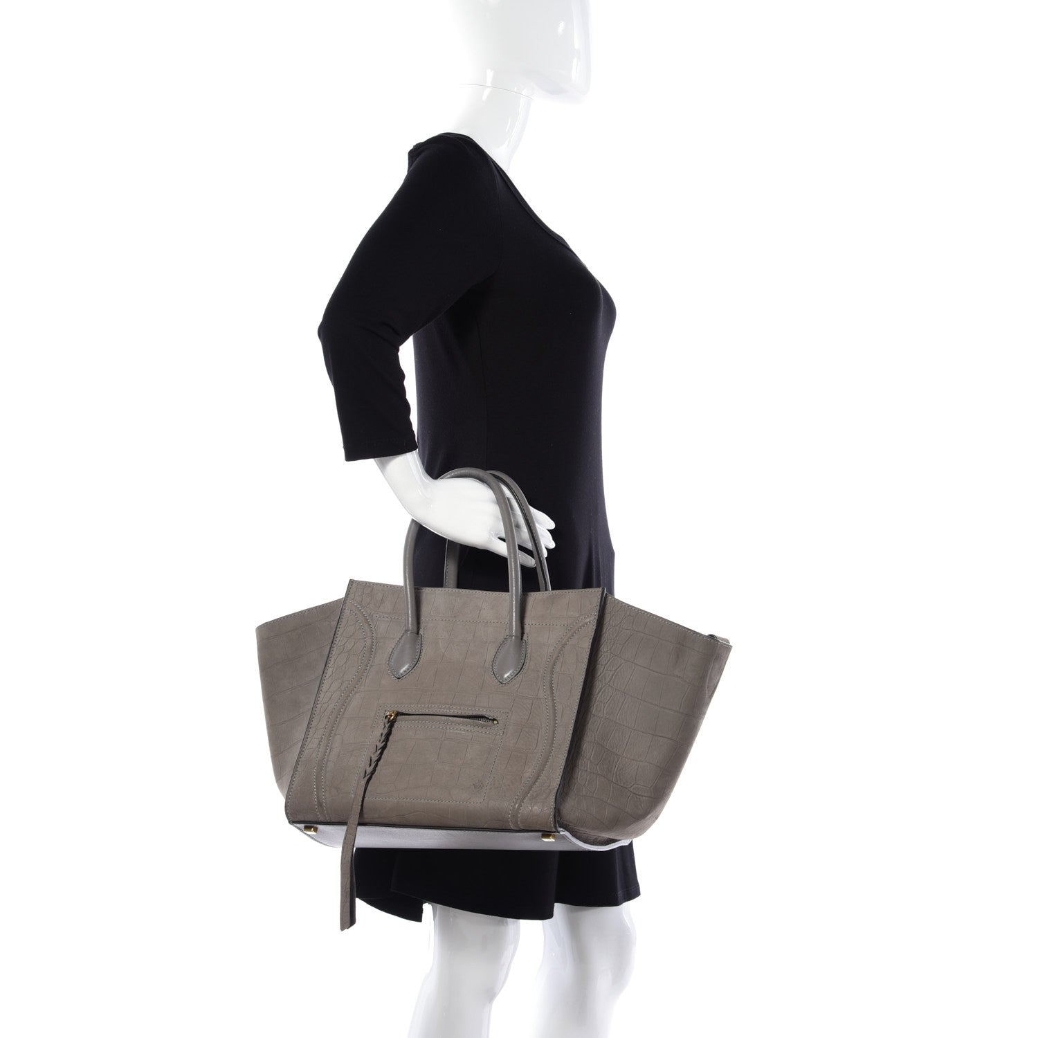 Celine Crocodile Embossed Nubuck Medium Phantom Luggage Grey 2 of 10