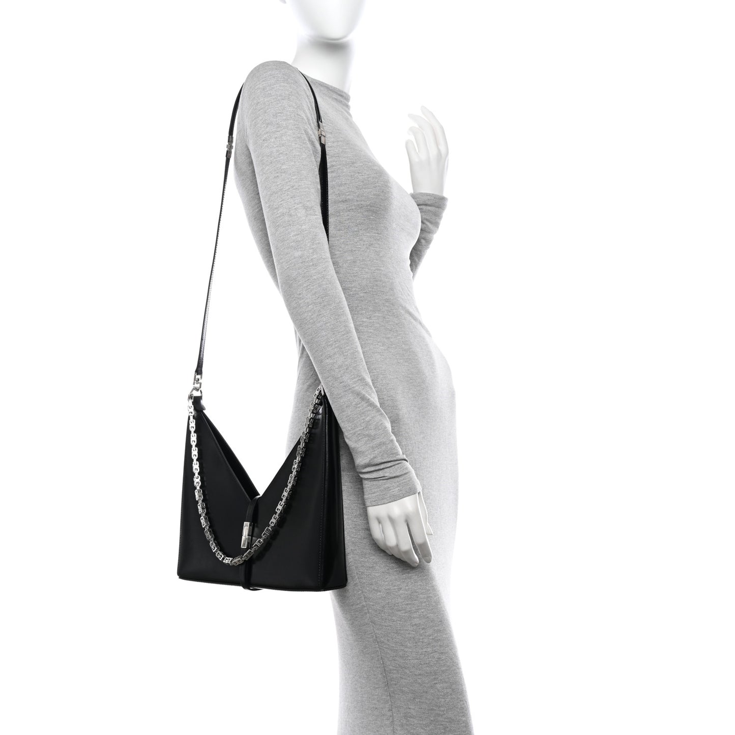 Box Calfskin Small Zipped Cut Out Shoulder Bag Black