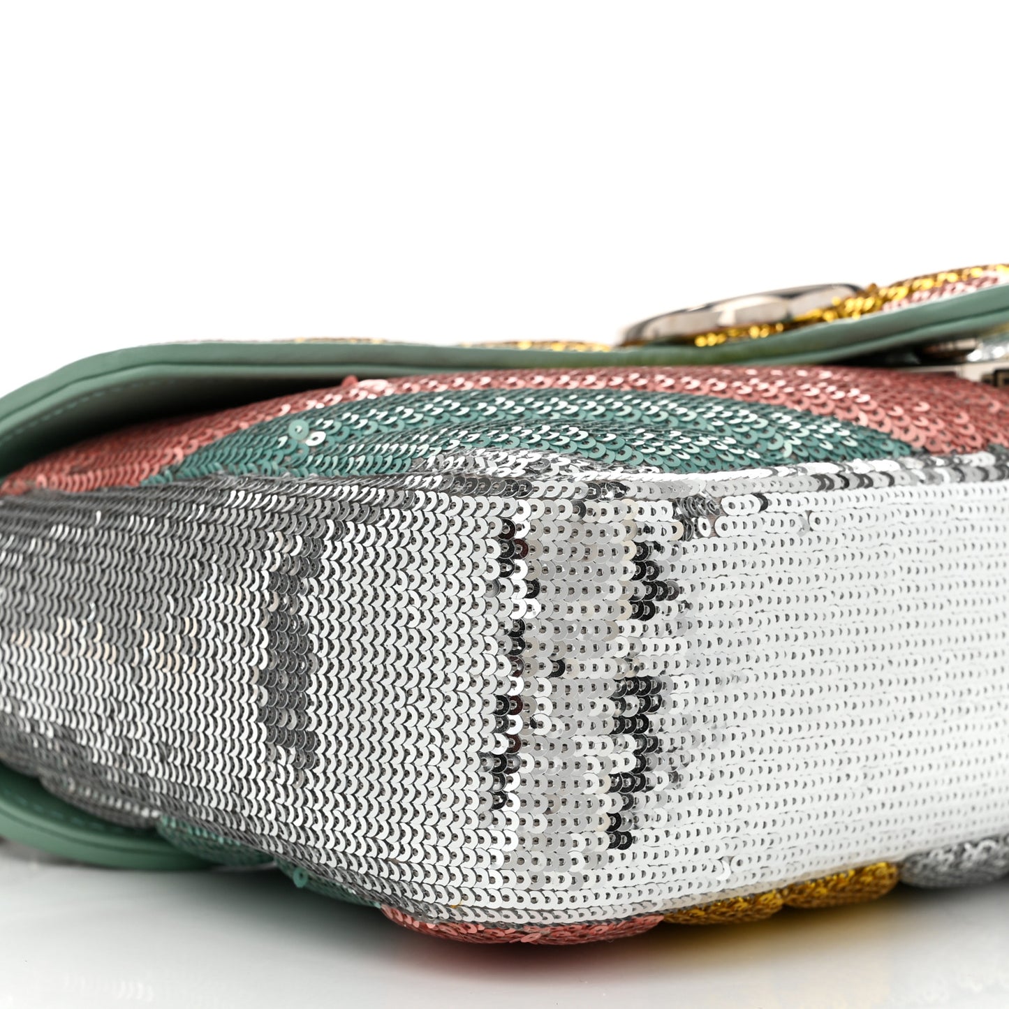 Sequin Satin Calfskin Matelasse Diagonal Small GG Marmont Shoulder Bag  Grigio Argento Verde Chiaro Rosa Giallo Light Water Green