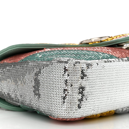 Gucci Sequin Satin Calfskin Matelasse Diagonal Small GG Marmont Shoulder Bag  Grigio Argento Verde Chiaro Rosa Giallo Light Water Green 9 of 10