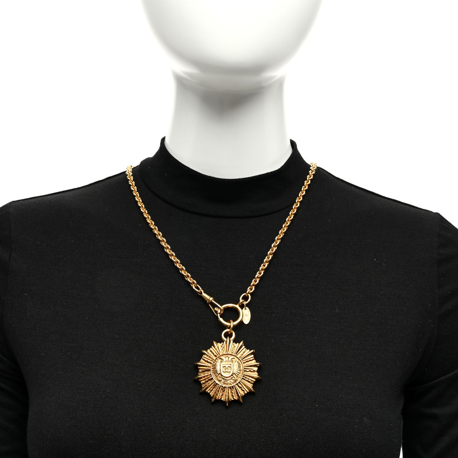 Chanel Metal CC Sunburst Pendant Necklace Gold 2 of 5