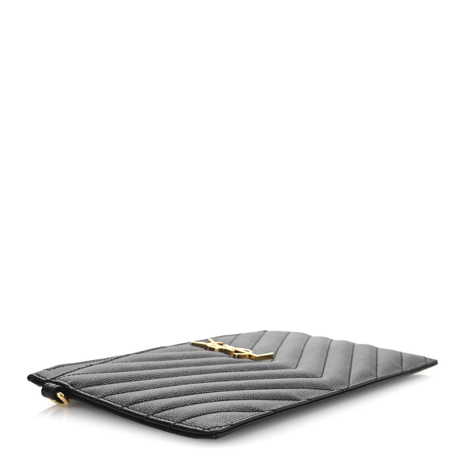 Saint Laurent Grain De Poudre Chevron Monogram Large Bill Pouch Black 4 of 9