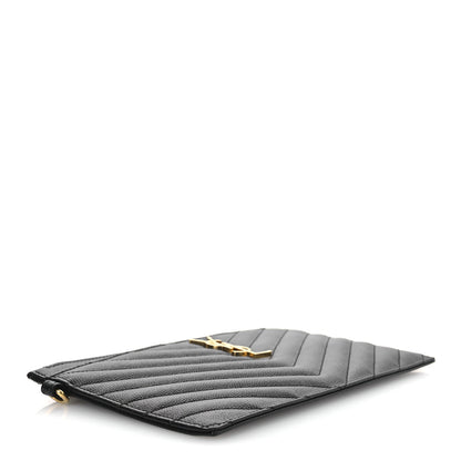 Saint Laurent Grain De Poudre Chevron Monogram Large Bill Pouch Black 4 of 9