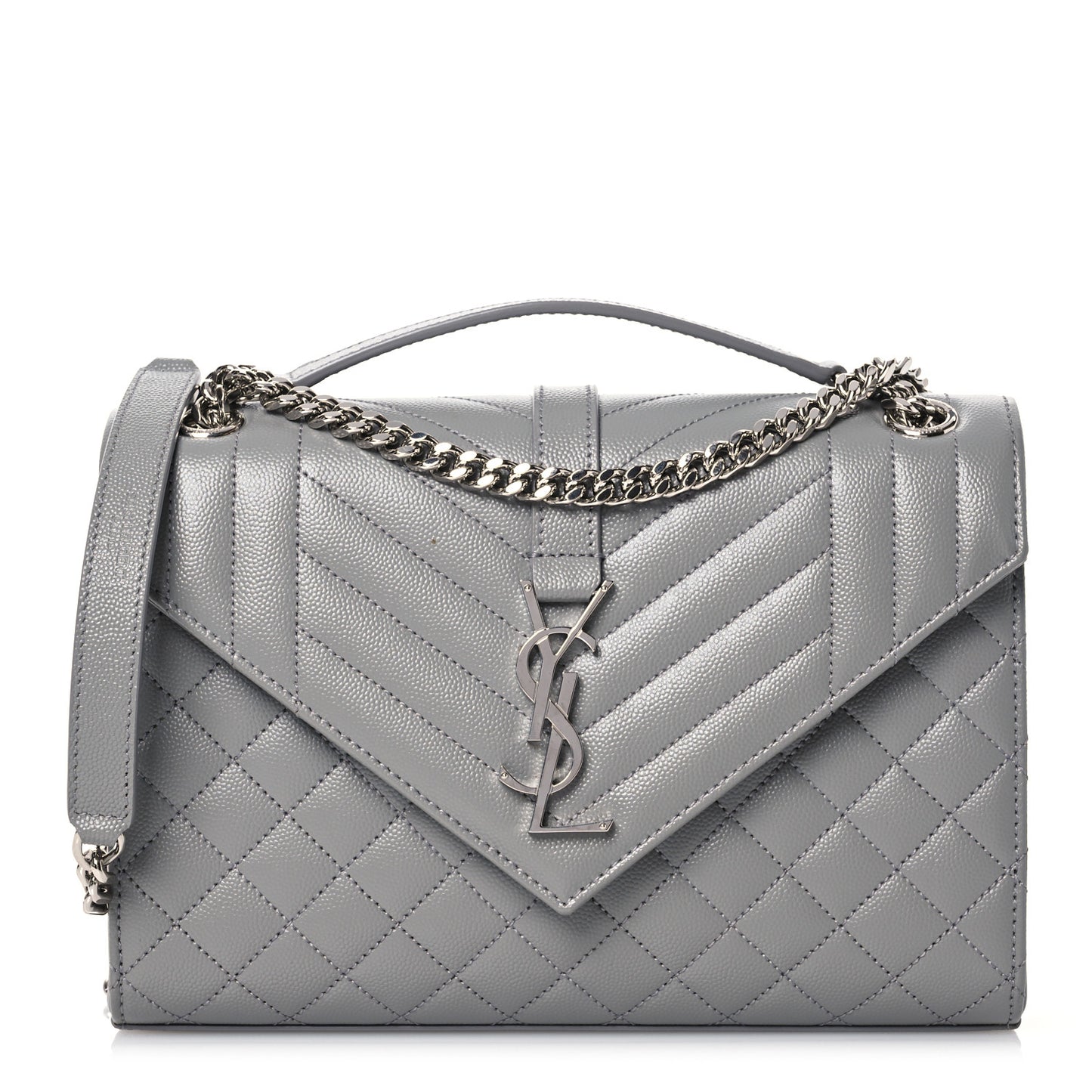 Grain De Poudre Textured Mixed Matelasse Medium Triquilt Monogram Satchel New Stone