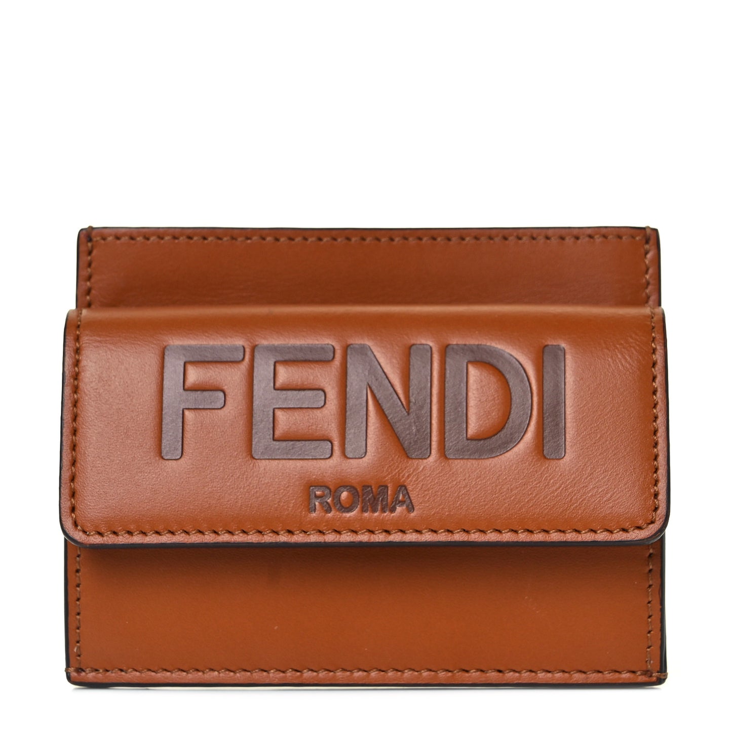 Vitello King Tamponato Logo Embossed Fold Over Card Holder Wallet Cuoio