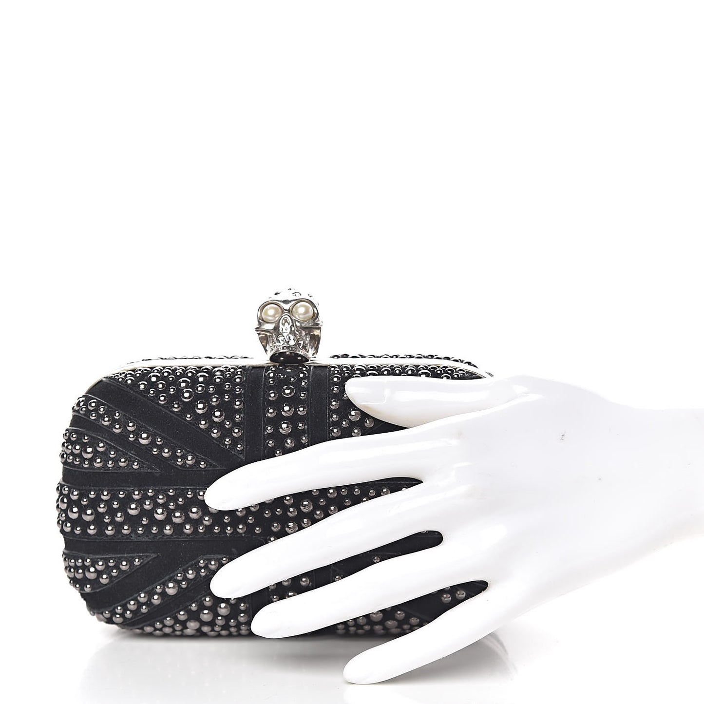 Suede Studded Britannia Skull Box Clutch Black