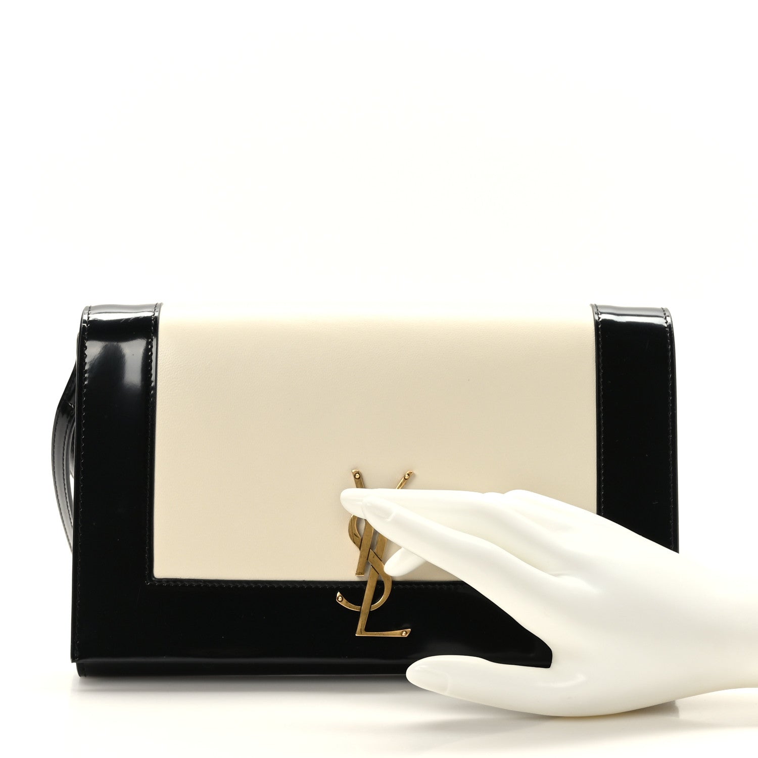 Saint Laurent Nappa Patent Calfskin Two-Toned Monogram Pouch Alabastro Black 2 of 9