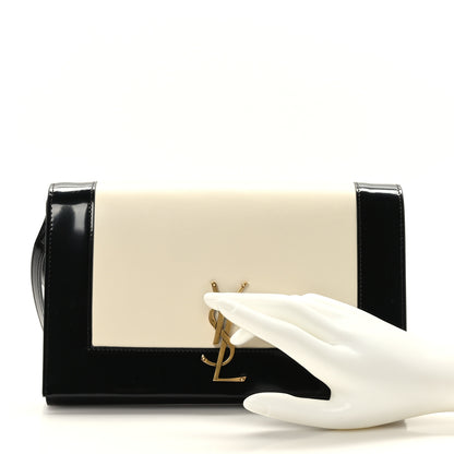 Saint Laurent Nappa Patent Calfskin Two-Toned Monogram Pouch Alabastro Black 2 of 9