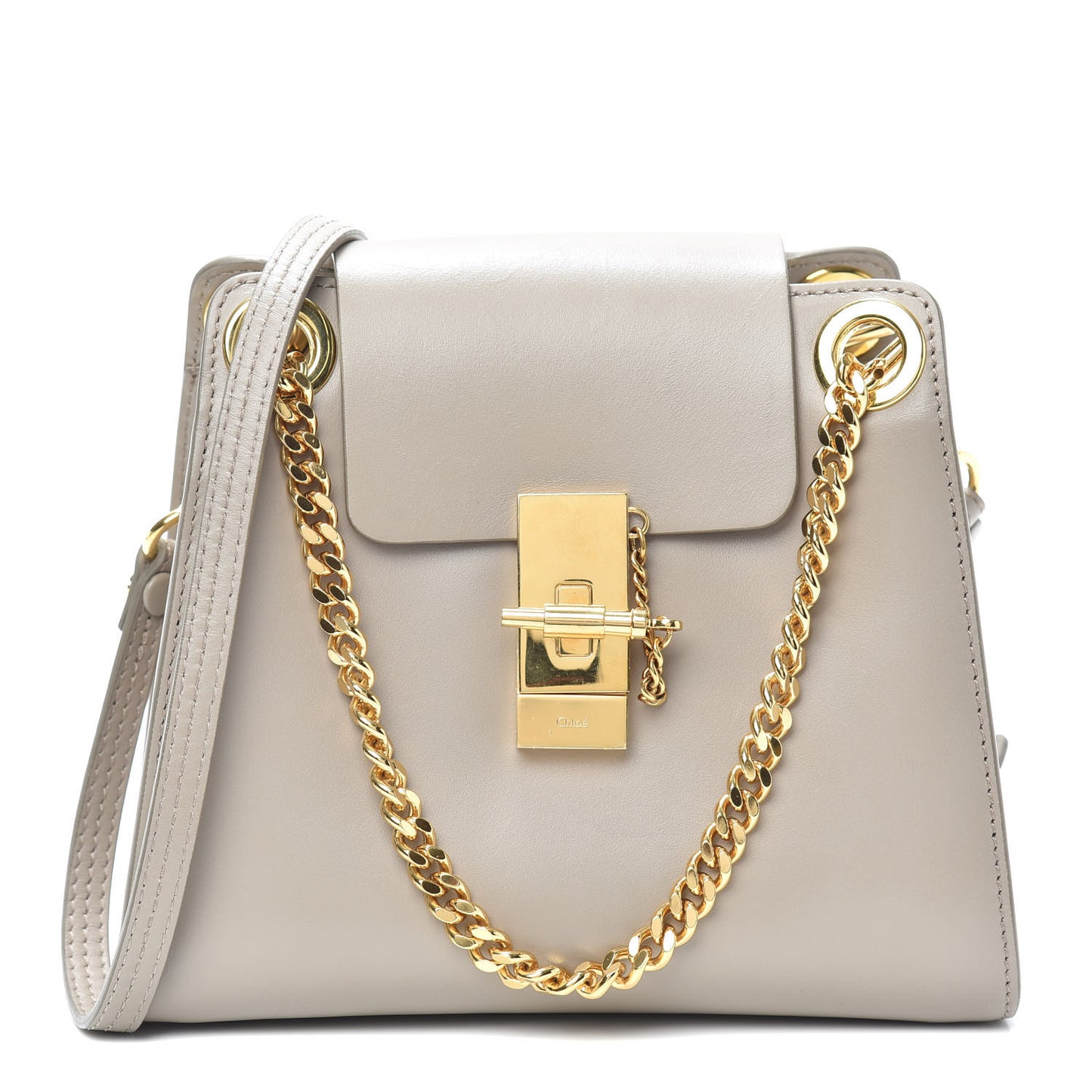 Shiny Calfskin Mini Annie Shoulder Bag Motty Grey
