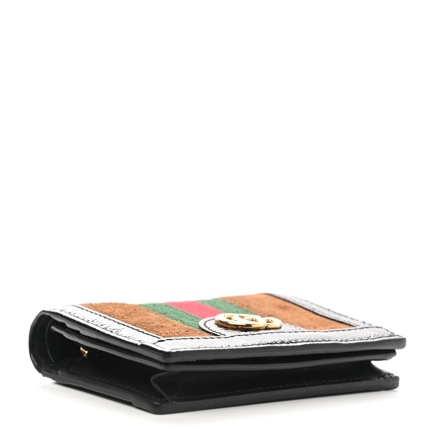 Suede Patent Web Ophidia Card Case Nocciola Black