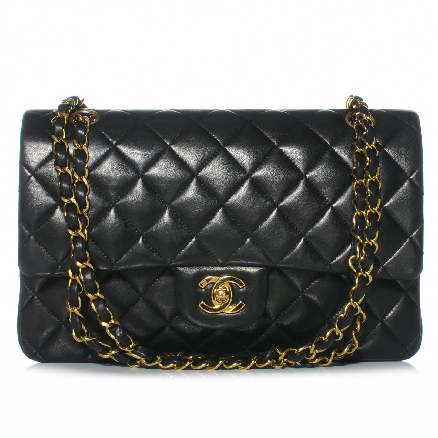 Lambskin Medium Double Flap Black