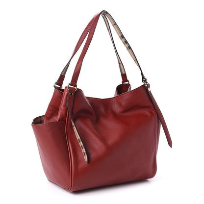 Burberry Calfskin Haymarket Check Small Canterbury Tote Red 3 of 11