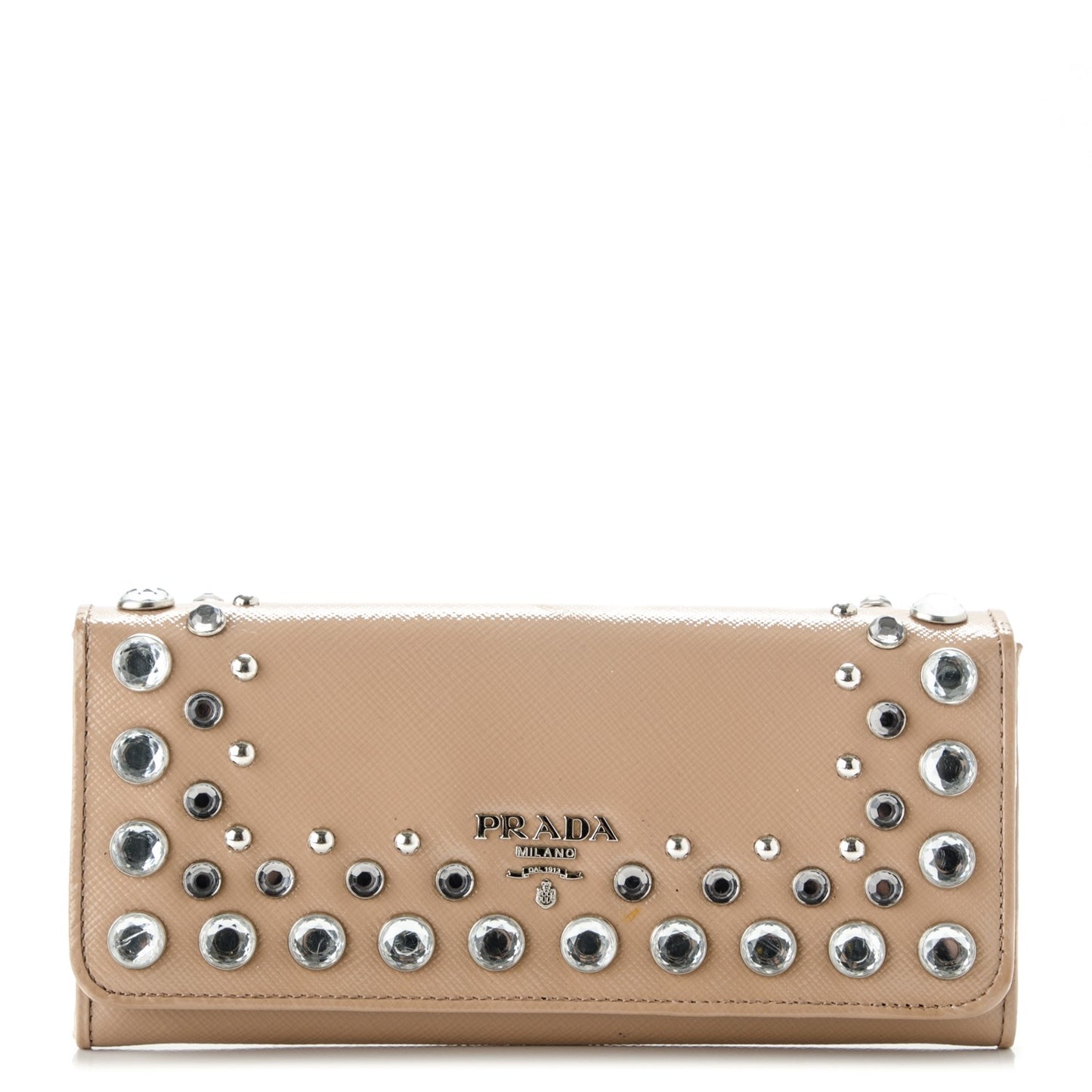 Saffiano Vernice Crystal Studded Flap Wallet Cammeo