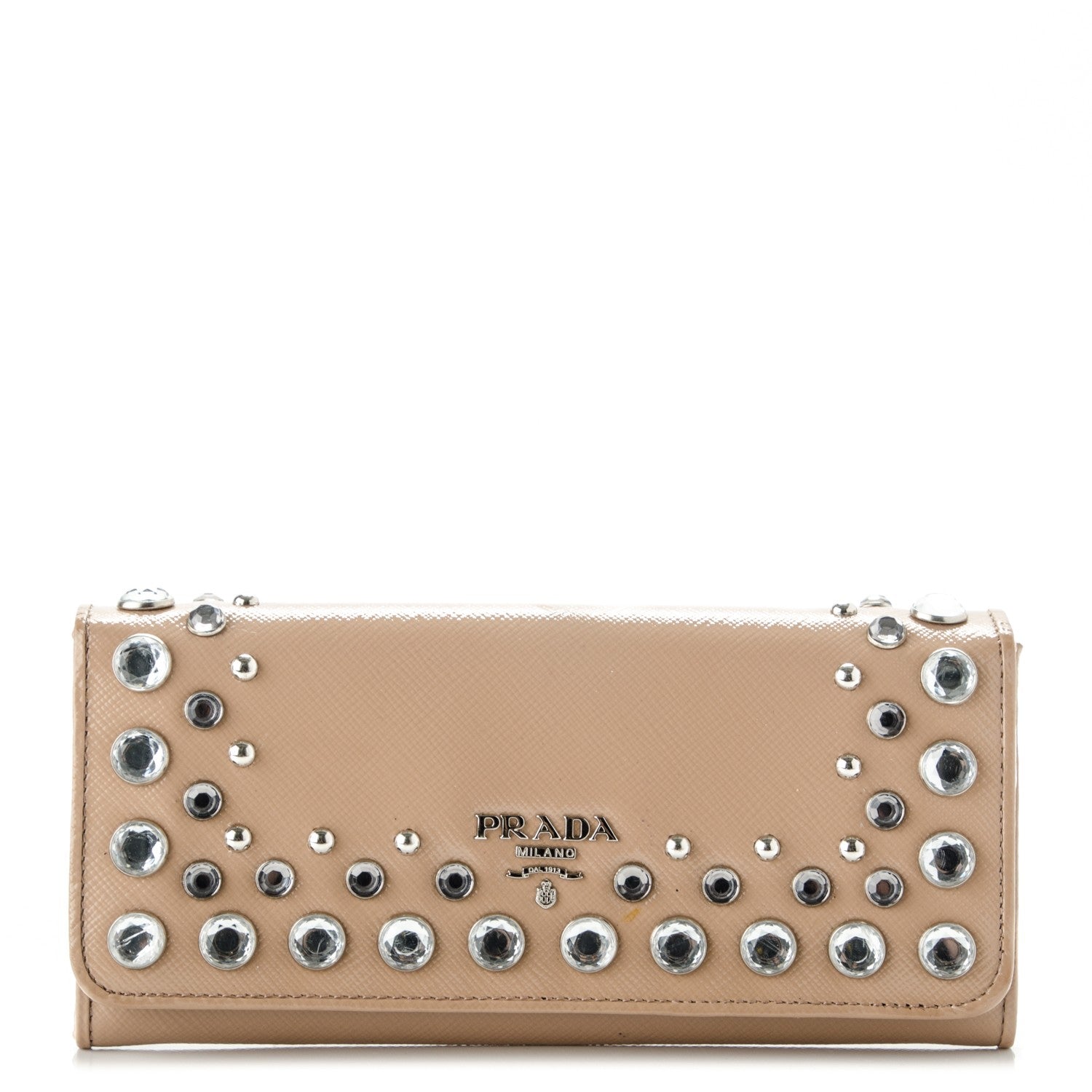 Prada Saffiano Vernice Crystal Studded Flap Wallet Cammeo 1 of 10
