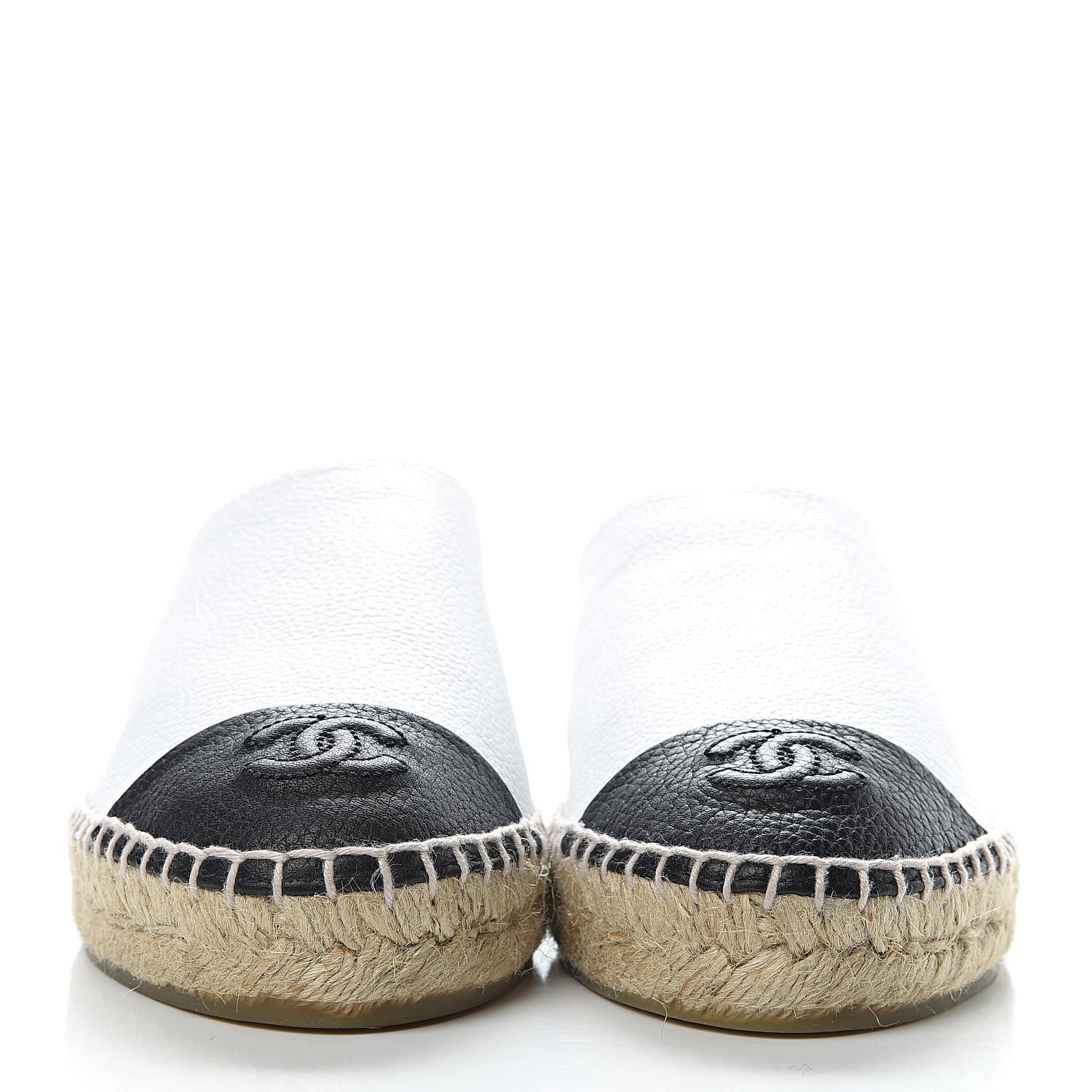 Chanel Grained Calfskin CC Espadrilles 38 White Black 2 of 10