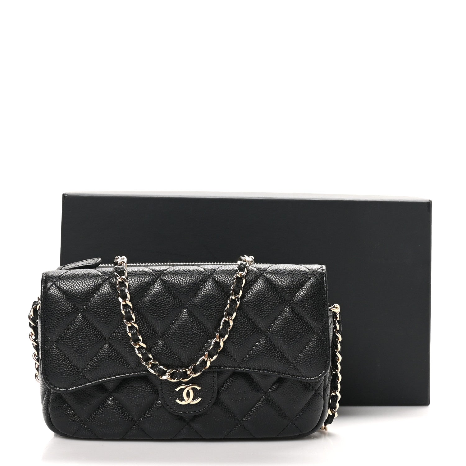 Chanel Caviar Quilted Flap Phone Holder With Chain Black 13 of 13