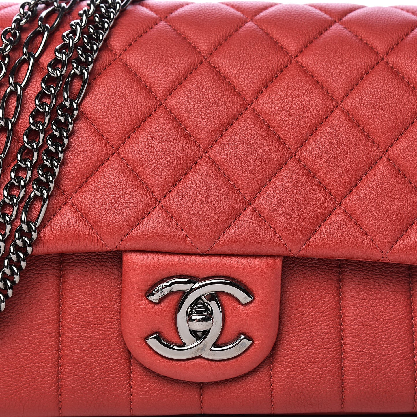 Calfskin Quilted Multi Chain Flap Red