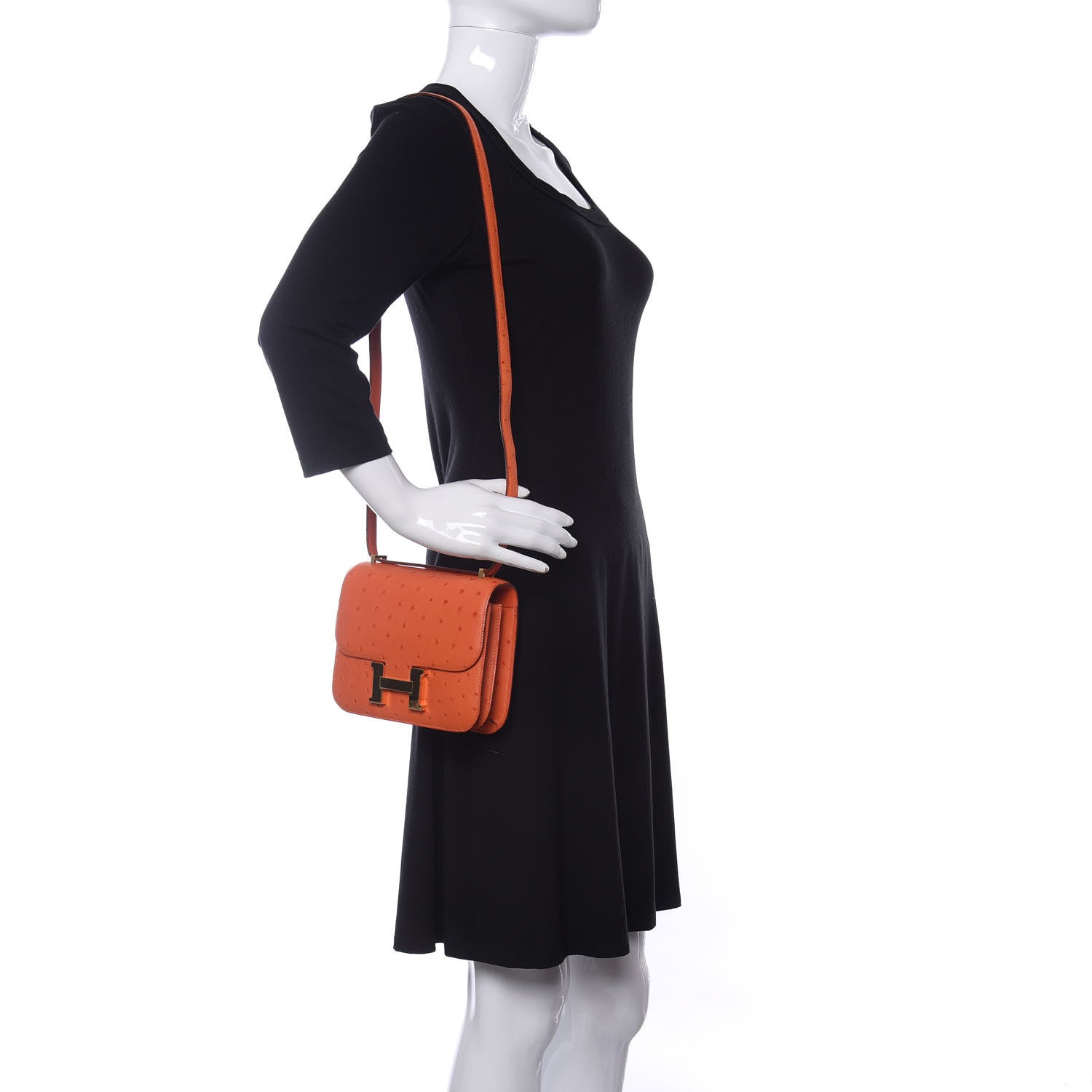 Hermes Ostrich Constance 18 Tangerine 2 of 11