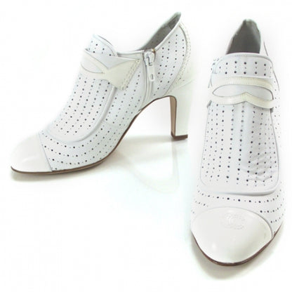 Chanel Perforated Leather Ankle Boots 38.5 White 1 of 8