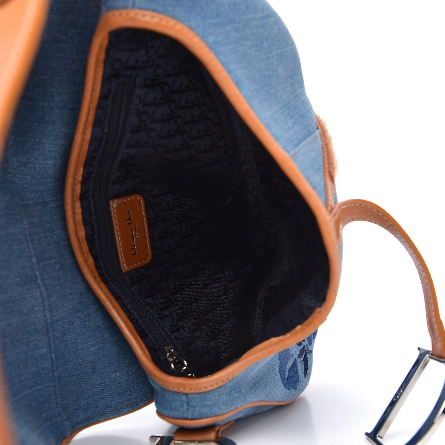 Denim Embroidered Saddle Bag Blue