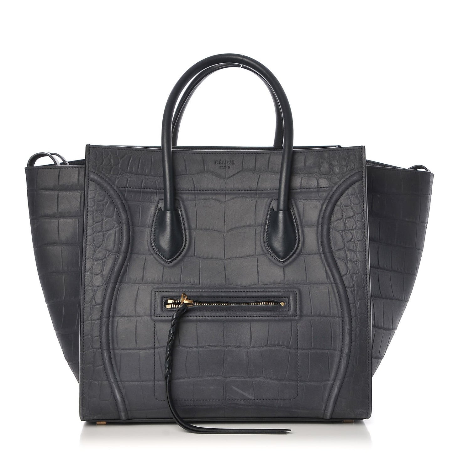 Crocodile Embossed Nubuck Medium Phantom Luggage Navy Blue