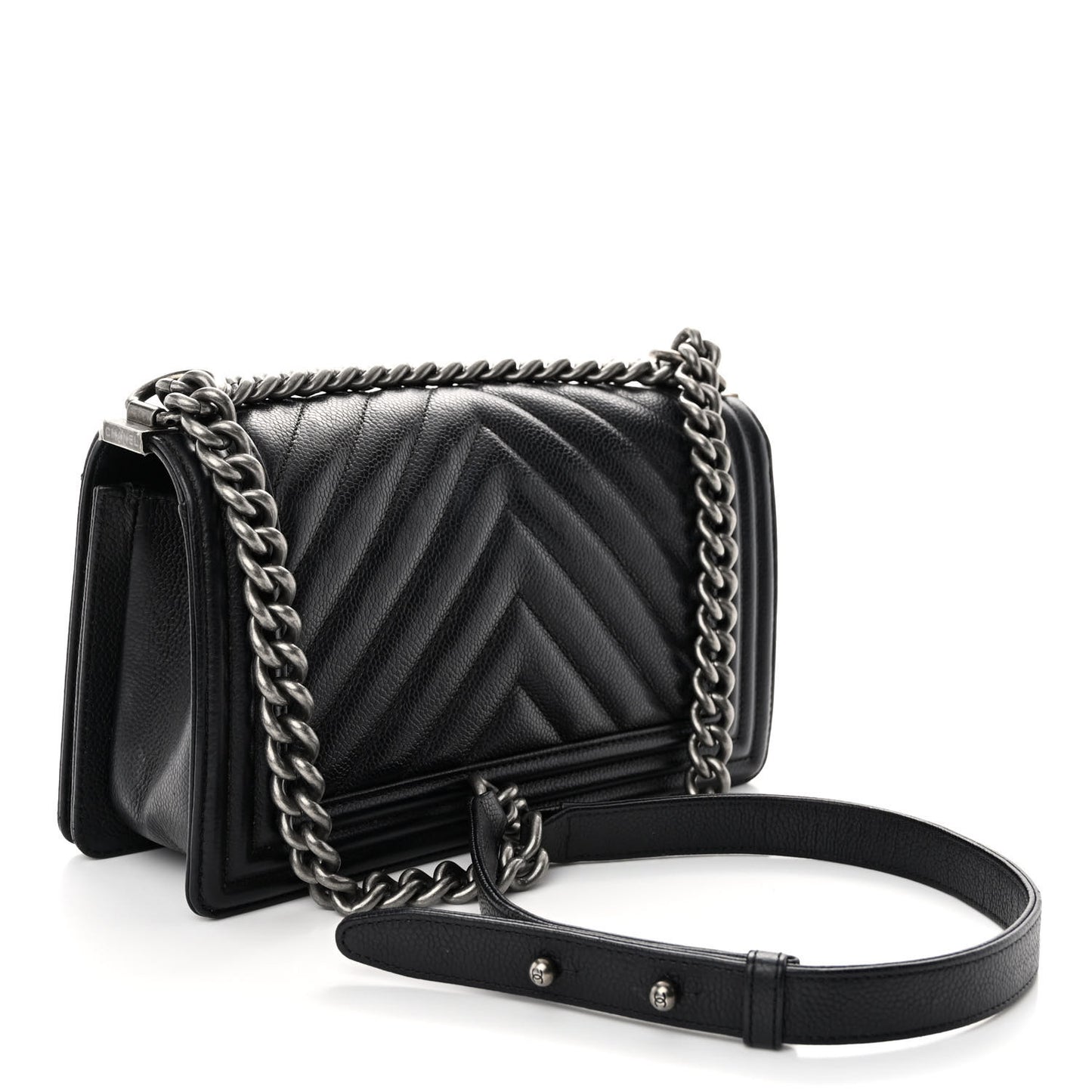 Caviar Chevron Quilted Medium Boy Flap Black