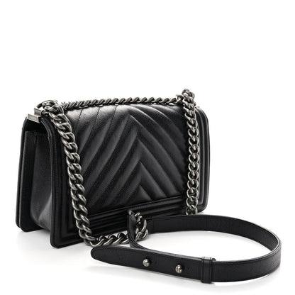 Chanel Caviar Chevron Quilted Medium Boy Flap Black 3 of 10