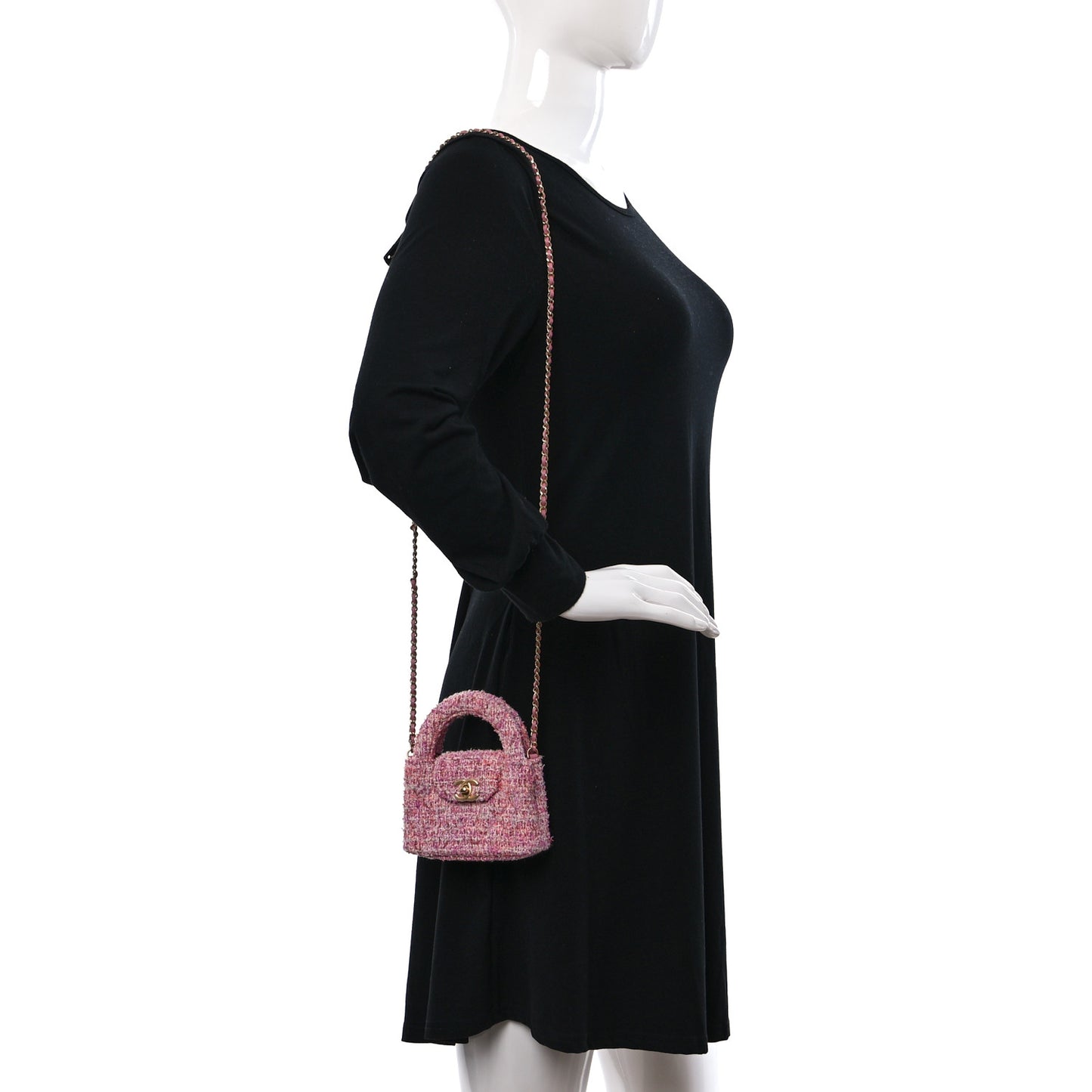 Tweed Quilted Mini Nano Kelly Shopper Pink