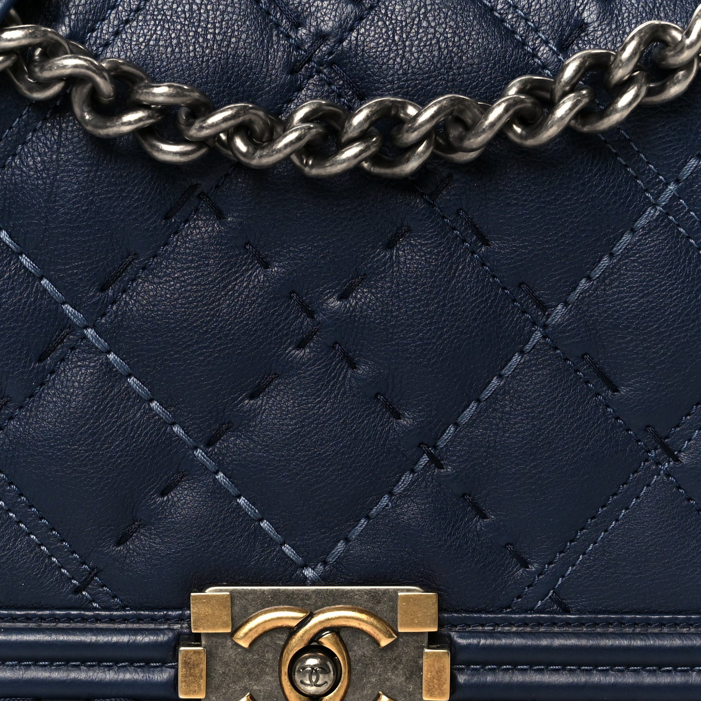 Calfskin Stitched New Medium Boy Flap Black