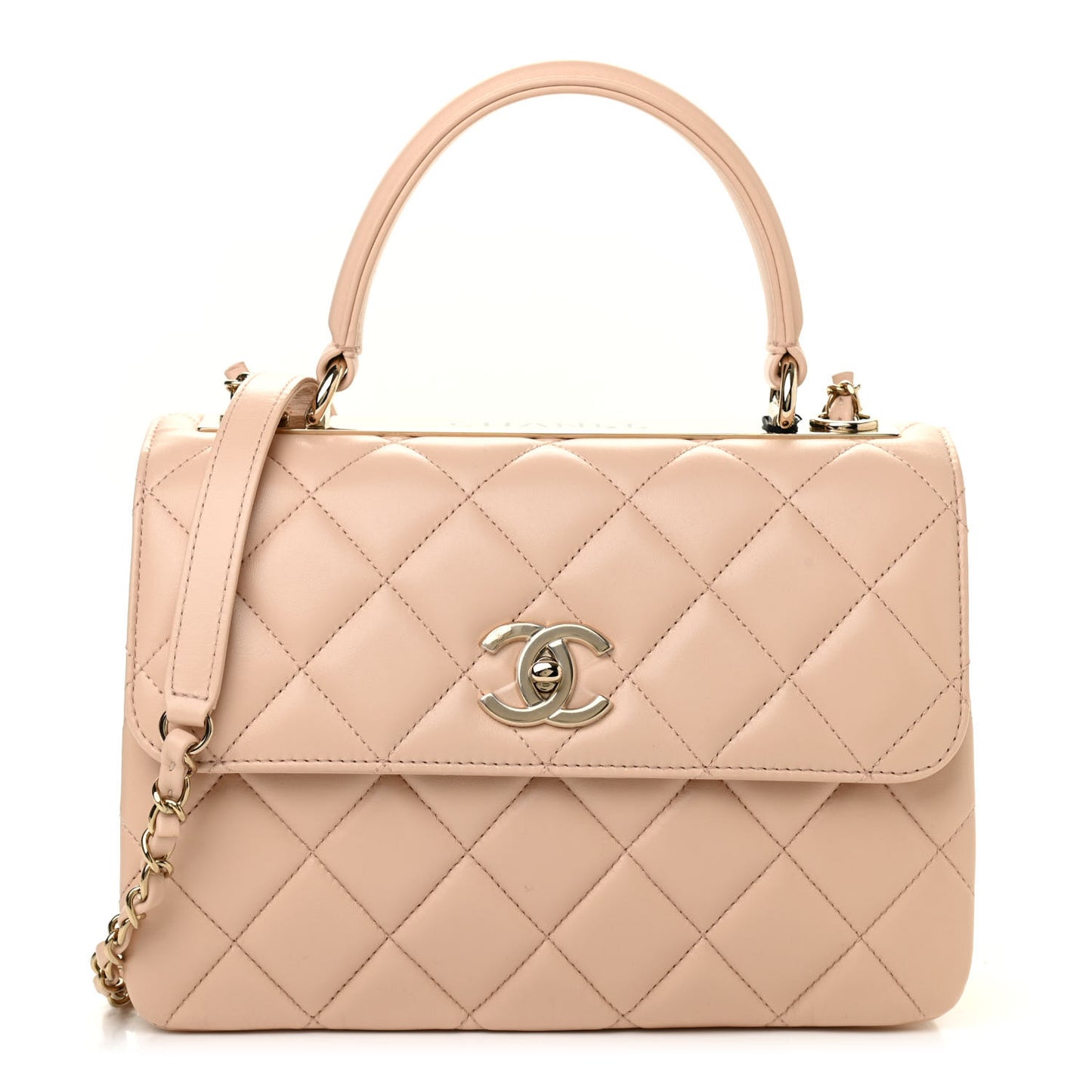 Lambskin Quilted Small Trendy CC Dual Handle Flap Bag Beige