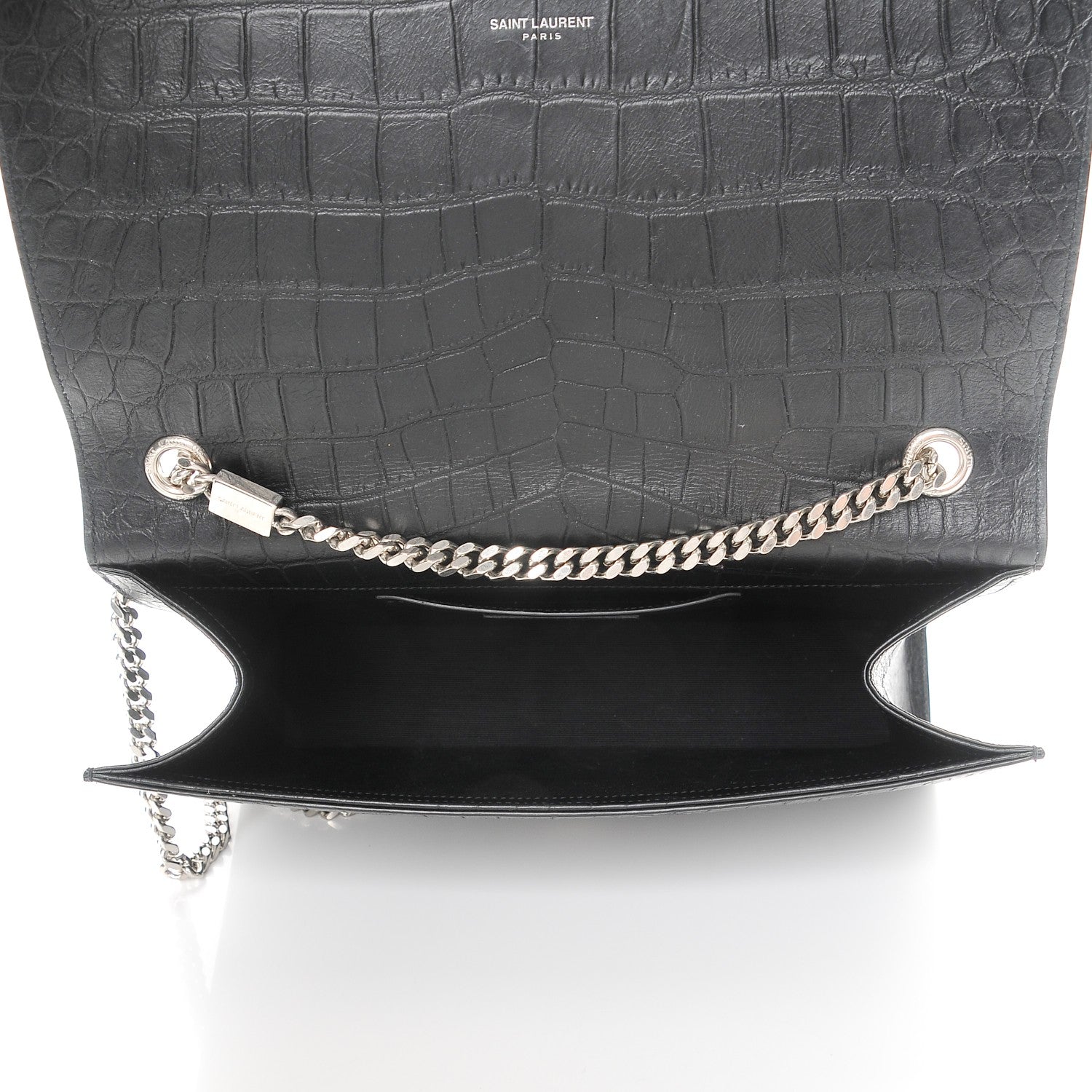Saint Laurent Calfskin Crocodile Embossed Large Classic Monogram Kate Satchel Black 5 of 7