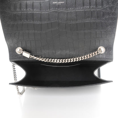 Saint Laurent Calfskin Crocodile Embossed Large Classic Monogram Kate Satchel Black 5 of 7