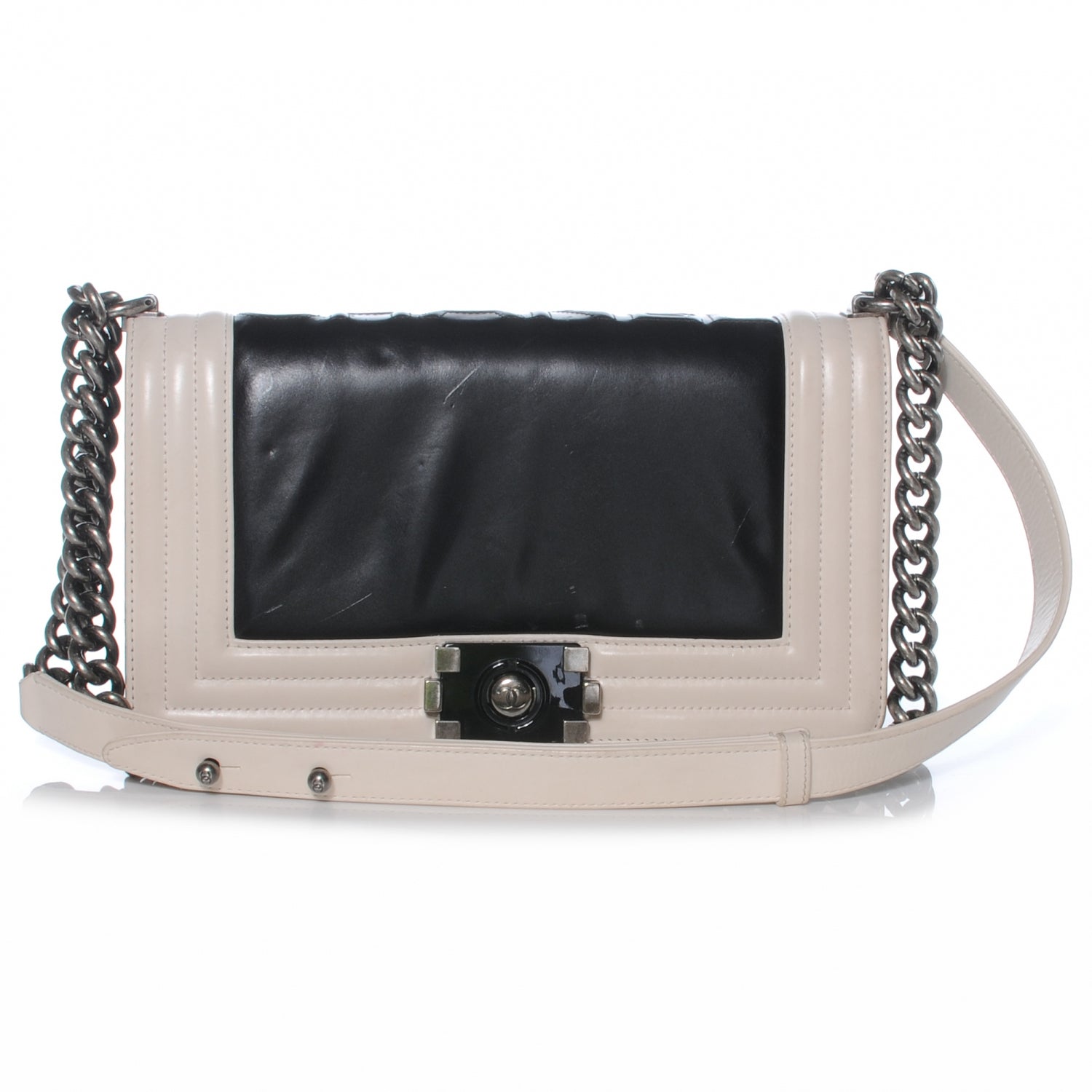 Chanel Glazed Calfskin Medium Boy Flap Black White 1 of 8