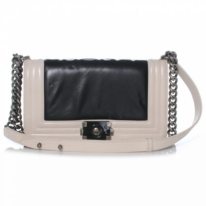 Chanel Glazed Calfskin Medium Boy Flap Black White 1 of 8