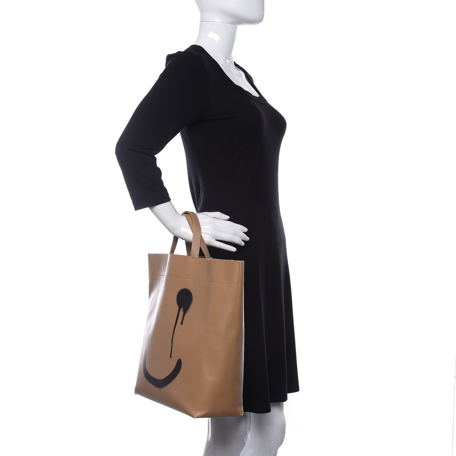 Balenciaga Calfskin Printed Happy Sad Medium Market Shopper Tote Light Brown 2 of 15