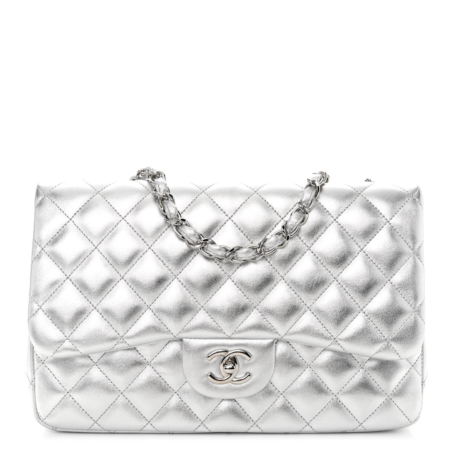 Chanel Metallic Lambskin Quilted Jumbo Single Flap Silver 1 of 11