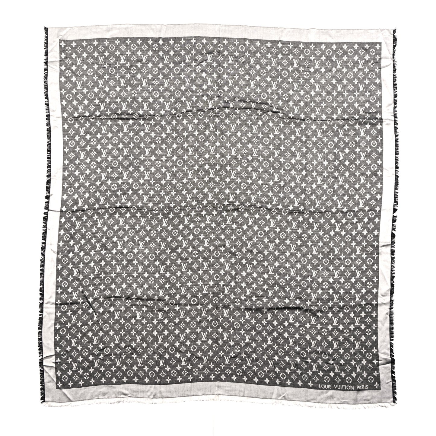 Silk Wool Monogram Denim Shawl Black