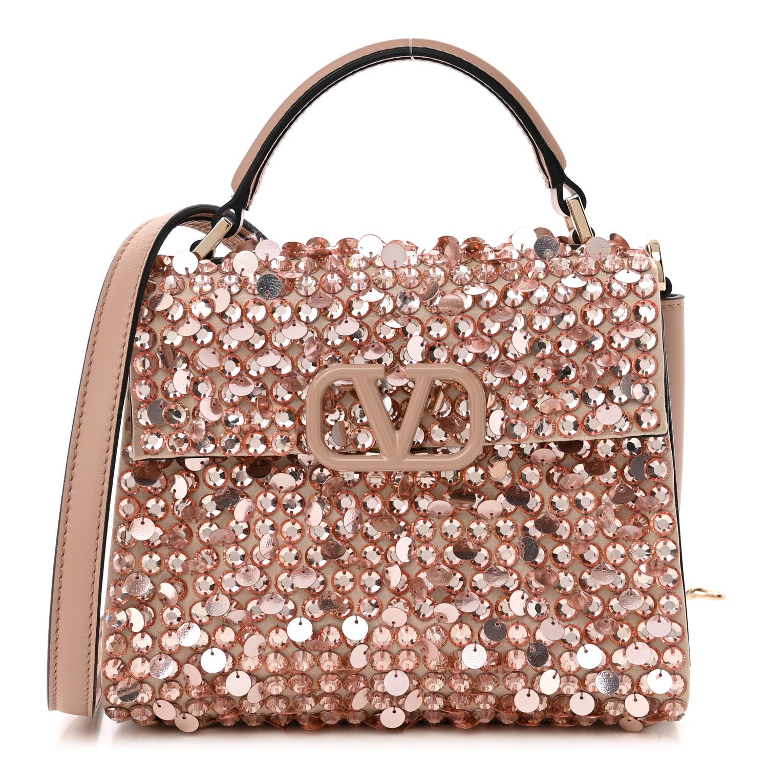 Valentino Garavani Sequin Crystal Embroidered Mini Vsling Top Handle Bag Light Peach Rose Mist 1 of 10