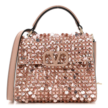 Valentino Garavani Sequin Crystal Embroidered Mini Vsling Top Handle Bag Light Peach Rose Mist 1 of 10