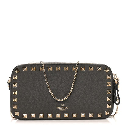 Valentino Garavani Pebbled Calfskin Rockstud Double Zip Camera Crossbody Bag Graphite 1 of 10