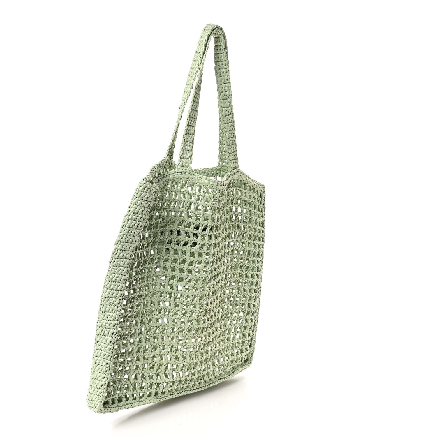 Prada Yarn Raffia Effect Crochet Logo Embroidered Tote Bag Acqua 3 of 9