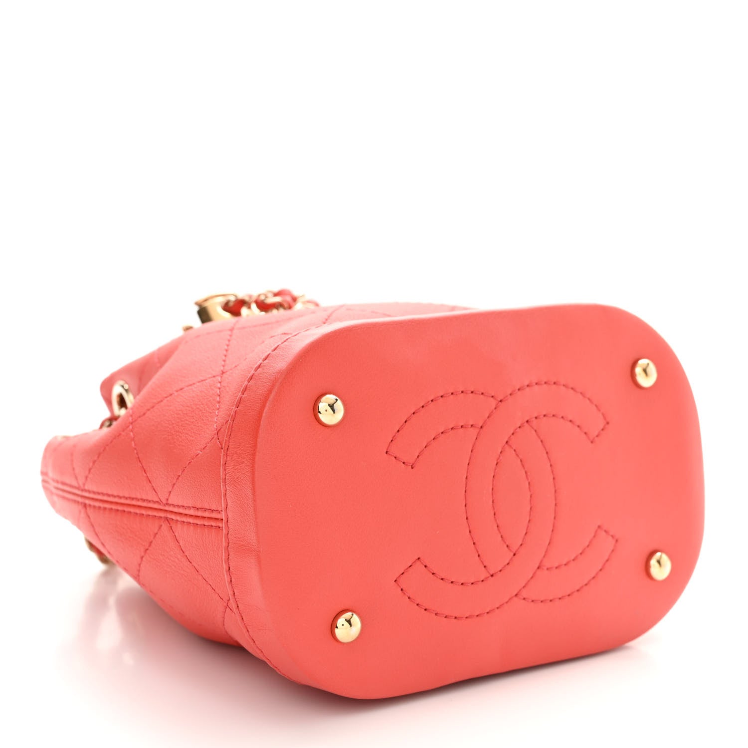 Chanel Calfskin Stitched Mini Drawstring CC Bag Red 4 of 11