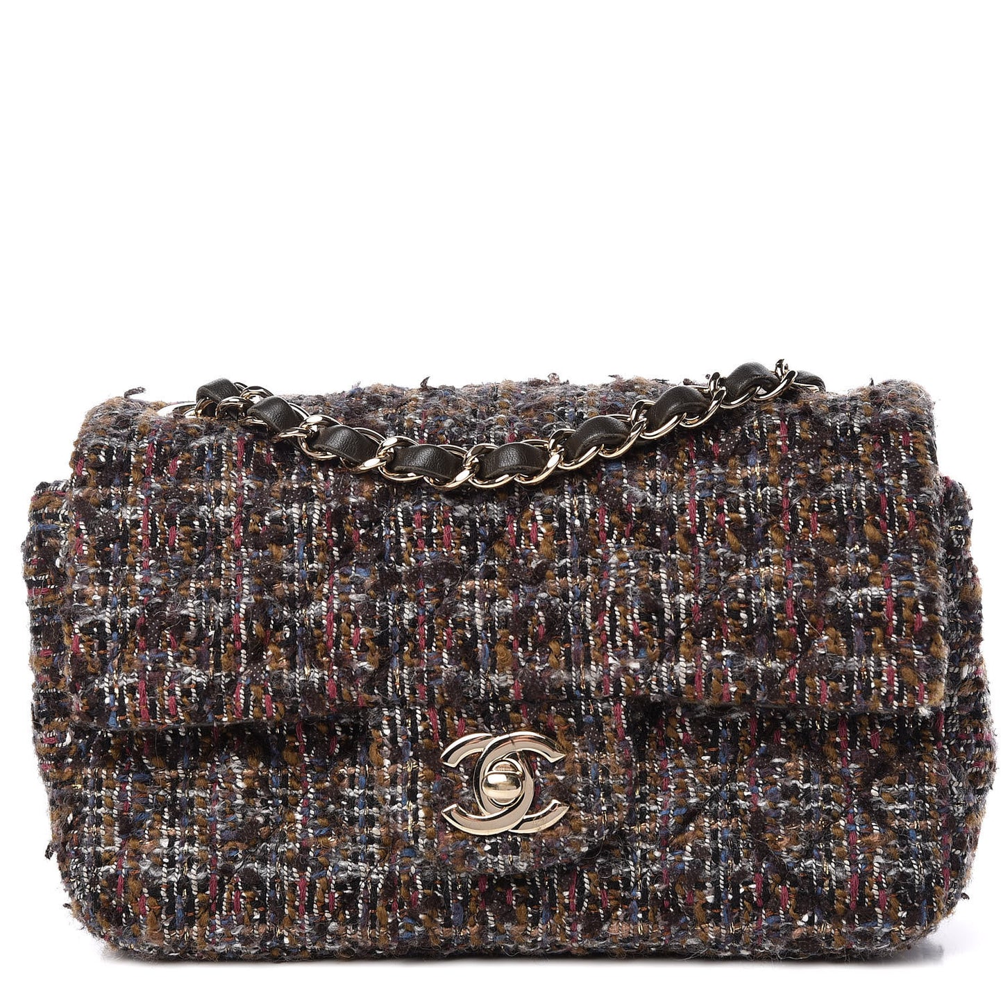 Tweed Quilted Mini Rectangular Flap Beige