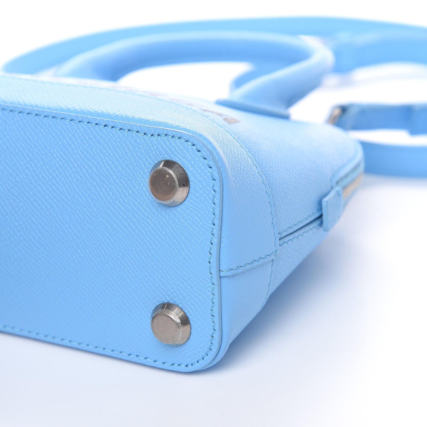 Signature Grained Calfskin Logo XXS Ville Top Handle Bag Baby Blue Black