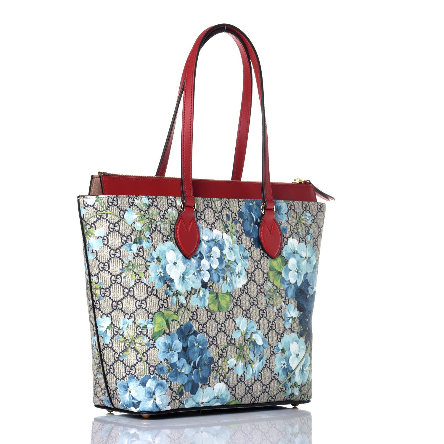 Gucci GG Supreme Monogram Blooms Medium Bucket Tote Blue 3 of 9