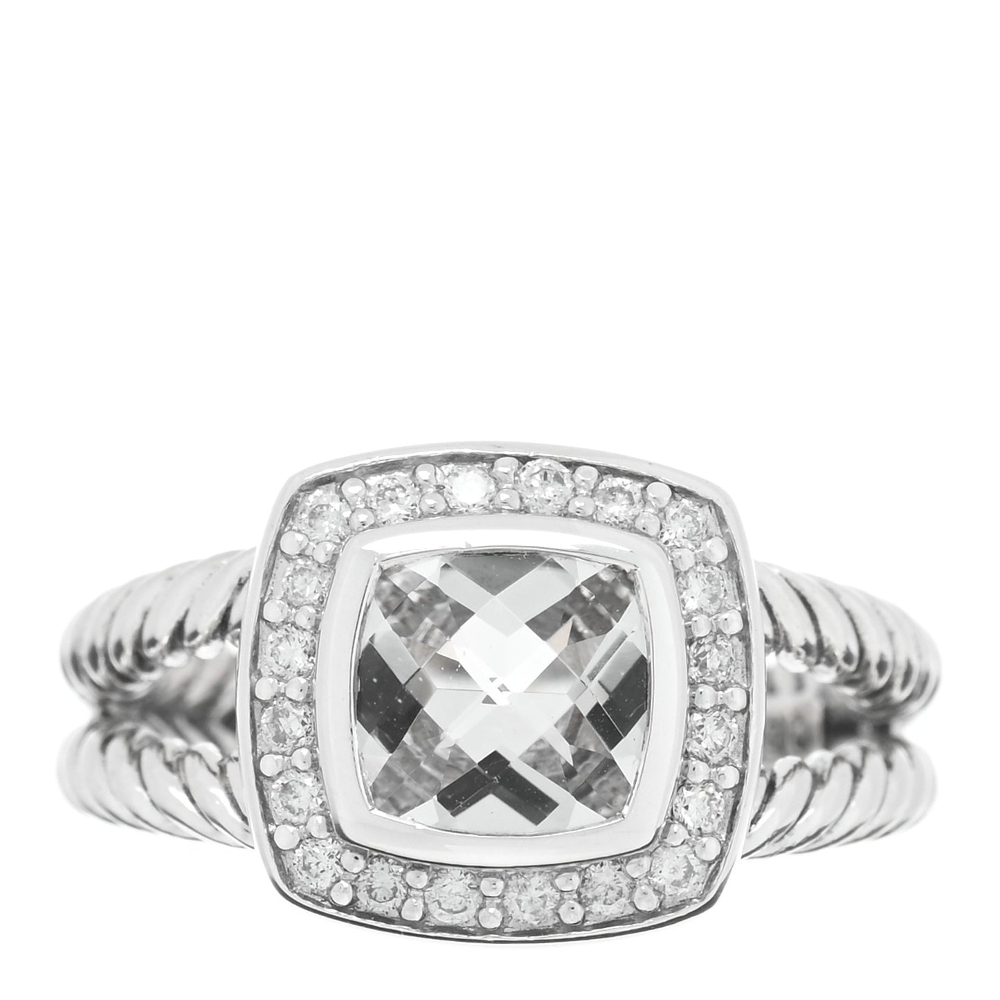 Sterling Silver Diamond White Topaz 7mm Petite Albion Ring 48 4.5