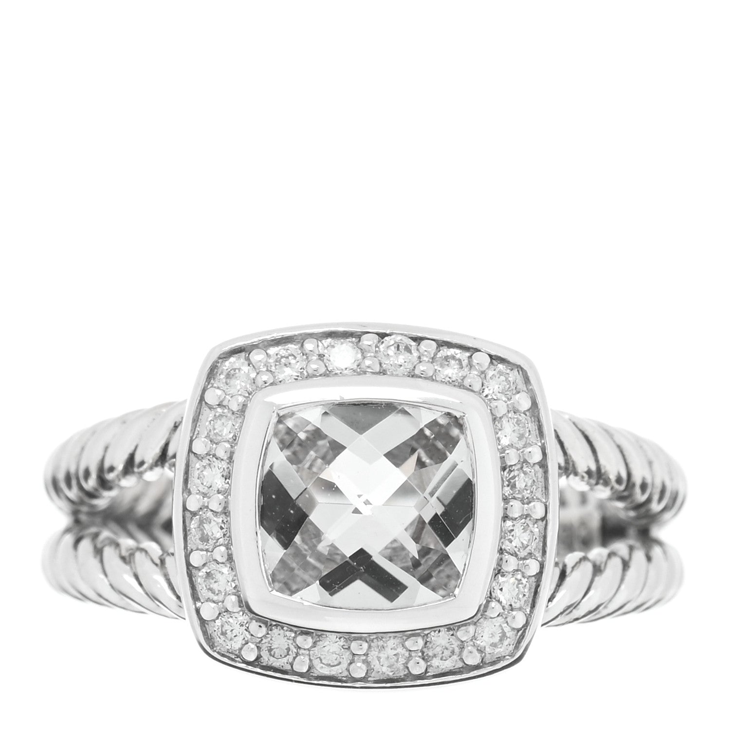 David Yurman Sterling Silver Diamond White Topaz 7mm Petite Albion Ring 48 4.5 1 of 5